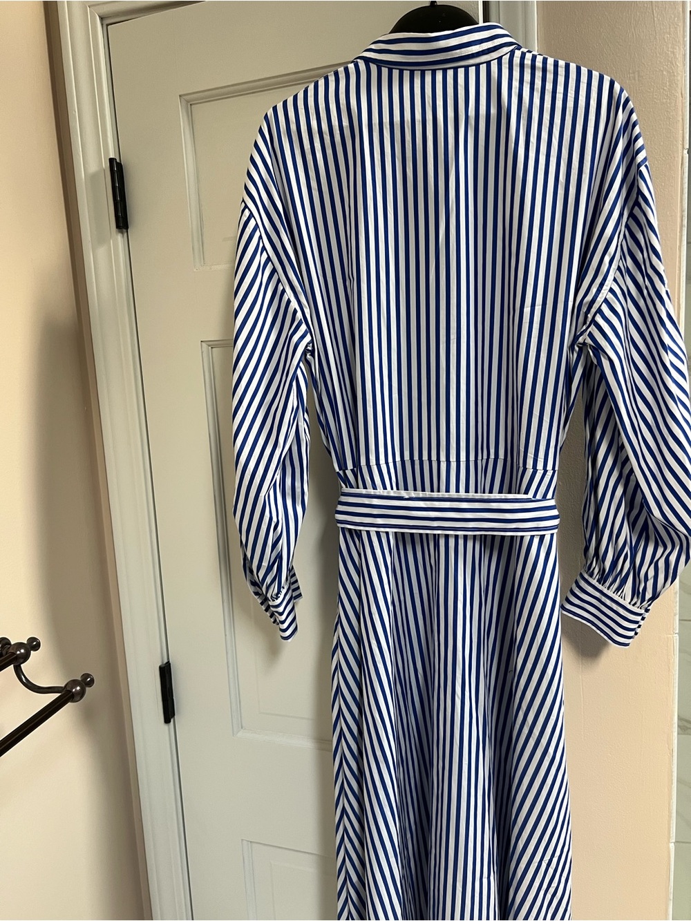 Lauren Ralph Lauren Blue & White Striped Maxi Shirt Dress with Lace Sleeve - Picture 4 of 7